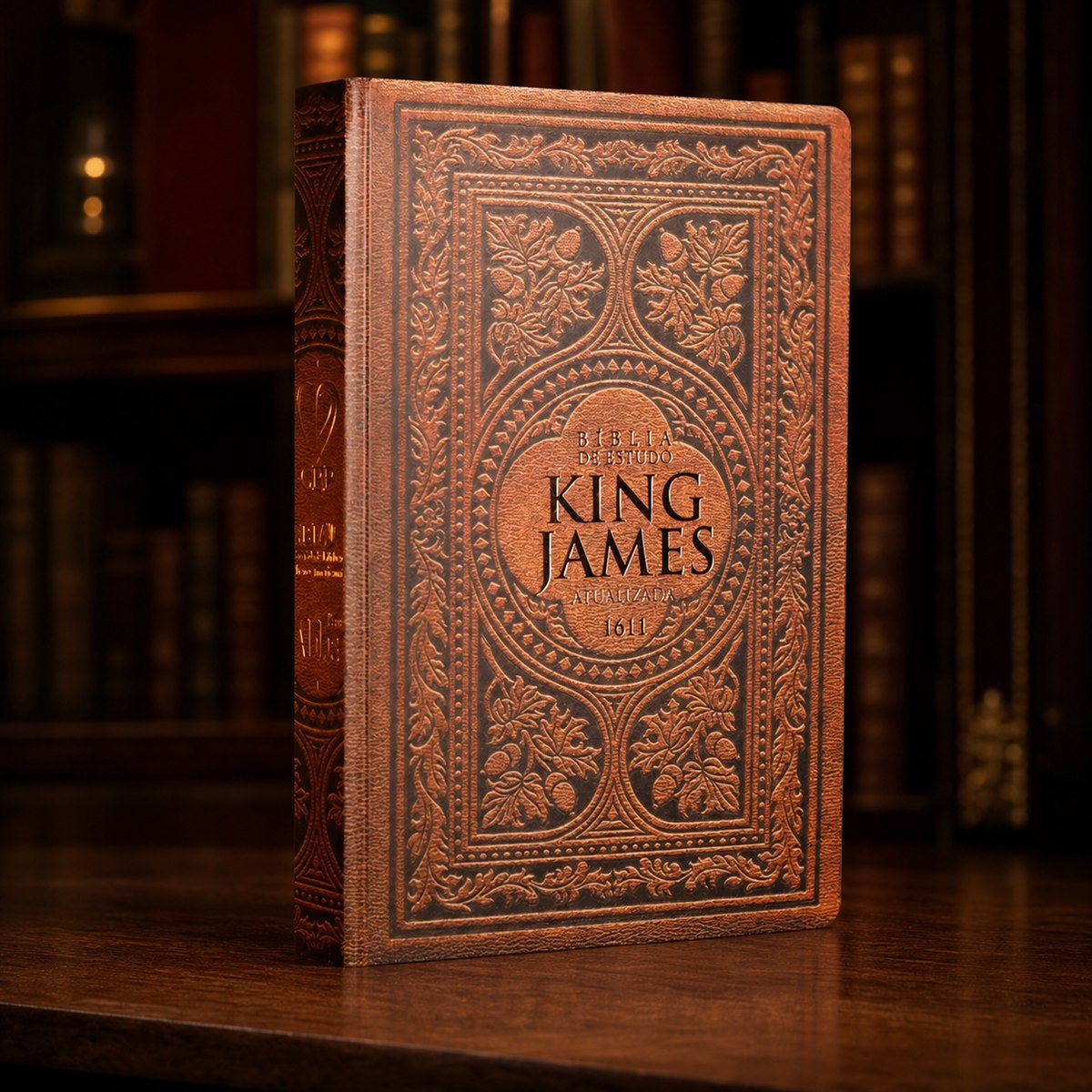 Fotografia premium da Bíblia de Estudo King James Atualizada 1611 em capa dura vintage