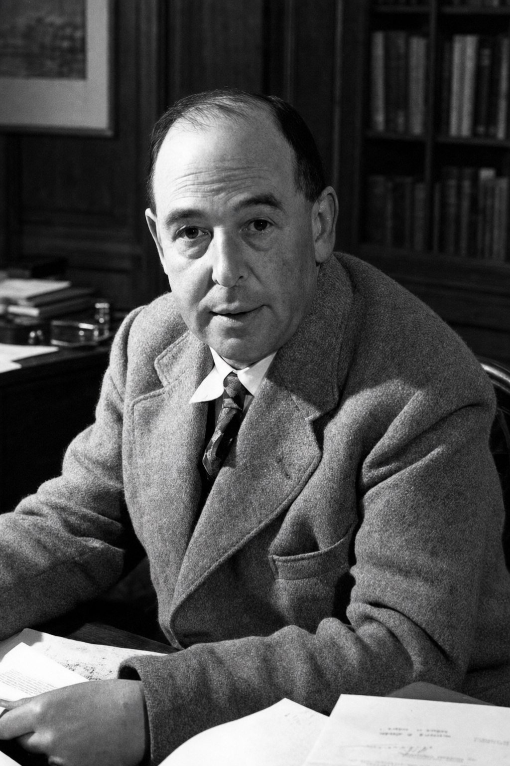 Retrato editorial do escritor C. S. Lewis